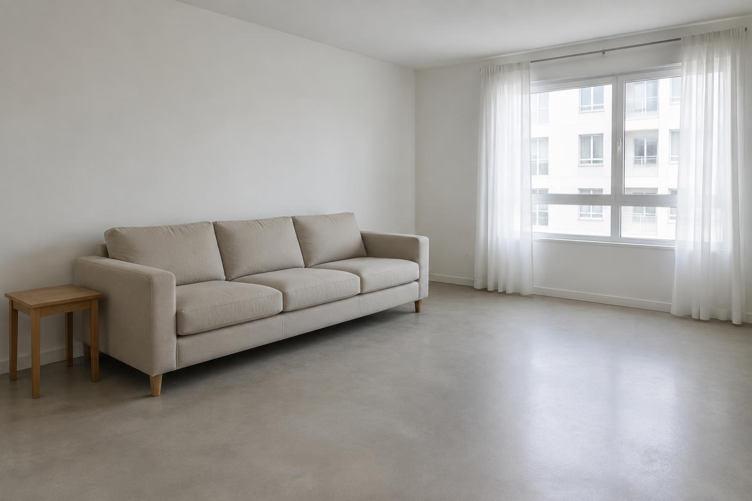 Sala de estar neutra e sem decoração antes do dossiê